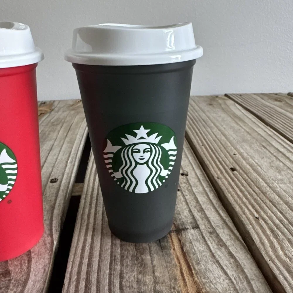 Lot of 2 Starbucks 16 ounce Reusable Coffee‎ Cups Solid Colors